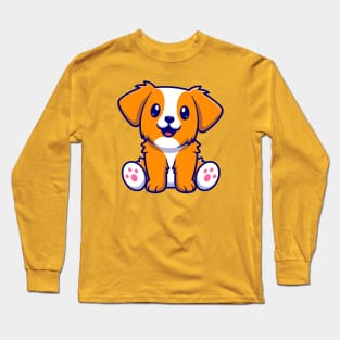 Cute Dog Sitting Cartoon Long Sleeve T-Shirt